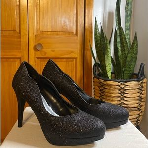 Black sparkly high heels